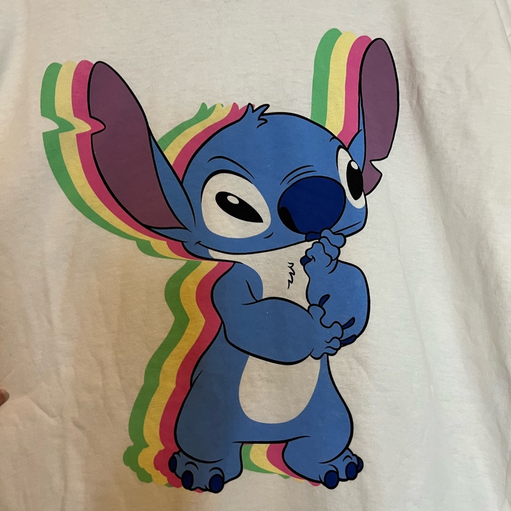 Hot Topic Disney Womens 0X Stitch Colorful Rainbow Silhouette Graphic White Tee